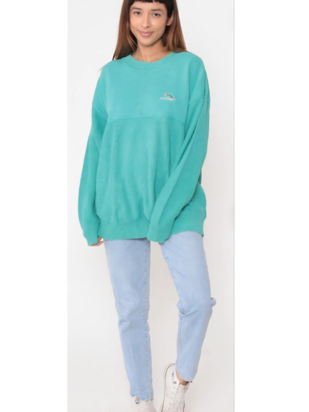 90s Jaguar Sweater Sports Car Sweater Aqua Green Retro Slouchy Size XL